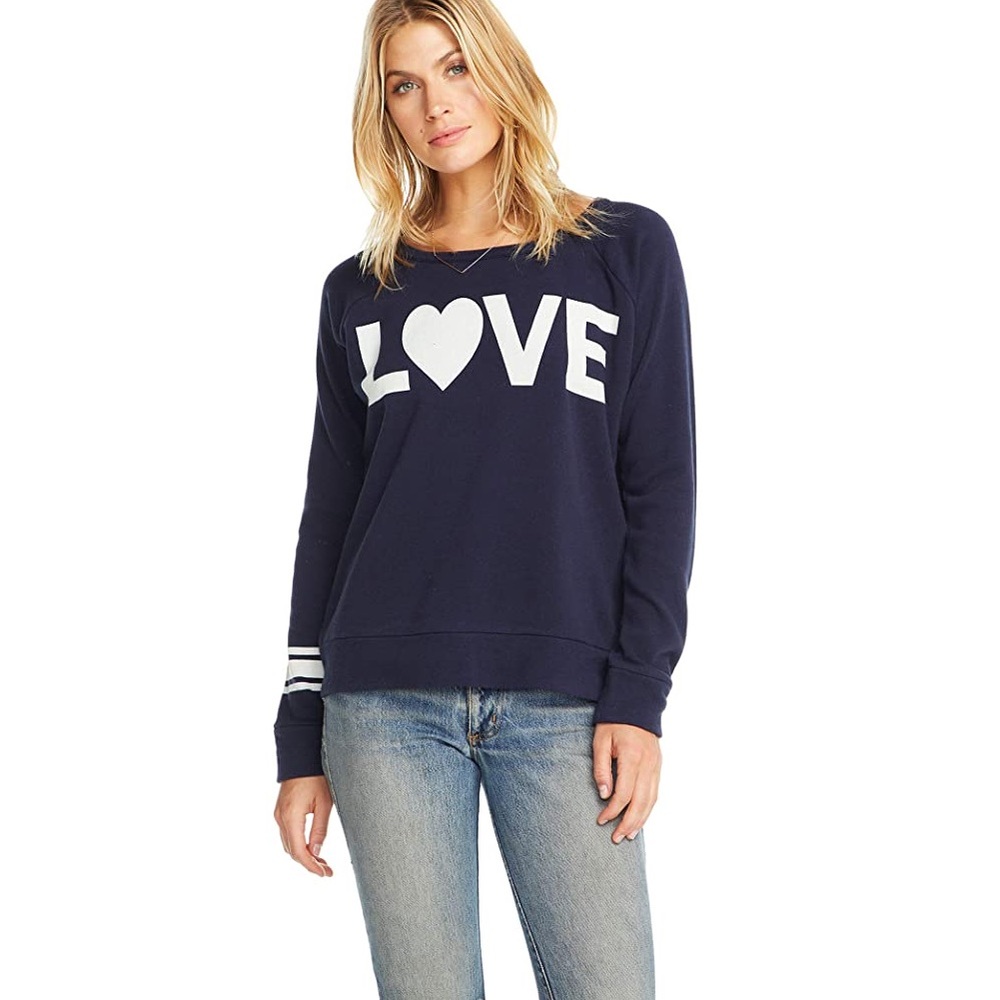 Chaser Big Love cotton pullover, long sleeve dark blue sweatshirt plus size